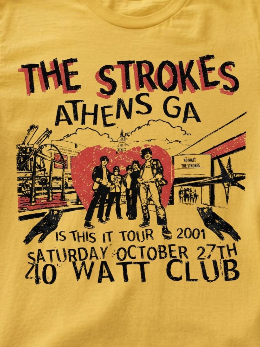 Gildan Yellow The Strokes Athens GA Graphic Tee, Music band shirt - Picture 2 of 2